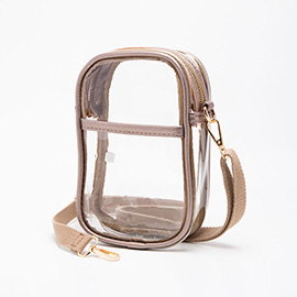 Solid Faux Leather Transparent Rectangle Crossbody Bag