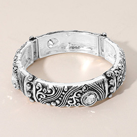 Two Tone Antique Metal Stone Boho Stretch Bracelet