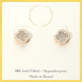 18K Gold Filled Stone Paved Quatrefoil Stud Earrings