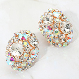 Oversized Rhinestone Cluster Evening Clip On Earrings