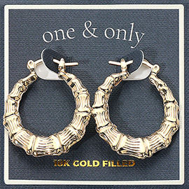 18K Gold Filled Textured Bamboo Pin Catch Hoop Earrings