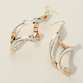 Sparkled Metal Twisted Ribbon Drop Dangle Earrings