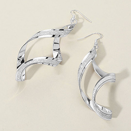 Sparkled Metal Twisted Ribbon Drop Dangle Earrings