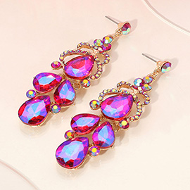 Teardrop Stone Custer Chandelier Drop Dangle Earrings