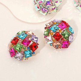 Square Stone Cluster Embellished Dome Evening Earrings