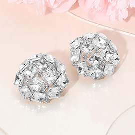 Square Stone Cluster Embellished Dome Evening Earrings