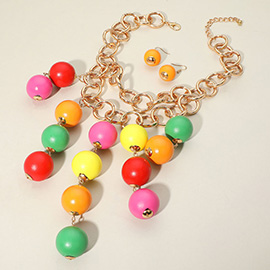 Bold Wooden Ball Beaded Chandelier Statement Necklace
