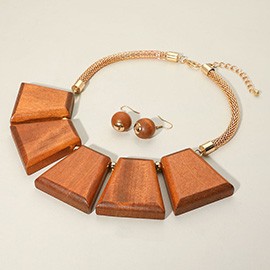 Bold Wooden Trapezoid Beaded Statement Necklace