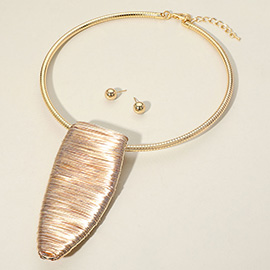 Bold Metal Wire Wrapped Sculptural Pendant Statement Necklace