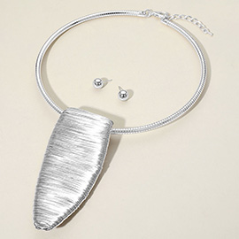 Bold Metal Wire Wrapped Sculptural Pendant Statement Necklace