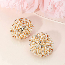 Beaded Pearl Rhinestone Embellished Dome Earrings
