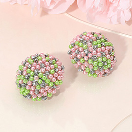 Beaded Pearl Rhinestone Embellished Dome Earrings