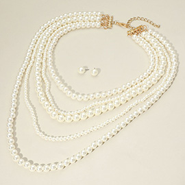 Multi Layered Pearl Strand Necklace