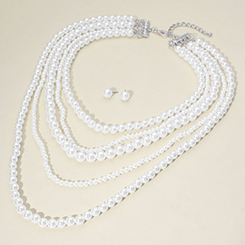 Multi Layered Pearl Strand Necklace