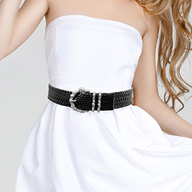 Metal Bamboo Buckle Faux Leather Braided Waist Belt