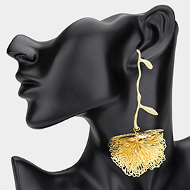 Artistic Metal Flower Stem Drop Statement Earrings