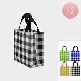 12PCS - Gingham Checkered Printed Reusable Gift Bags