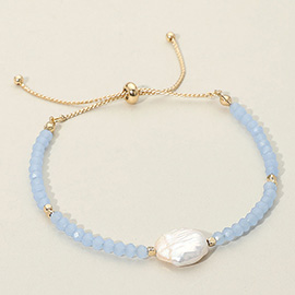 Freshwater Pearl Accented Faceted Beaded Adjustable Cinch Pull Tie Bracelet