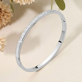 SECRET BOX_Stainless Steel Double Row Rhinestone Paved Hinged Bangle Bracelet