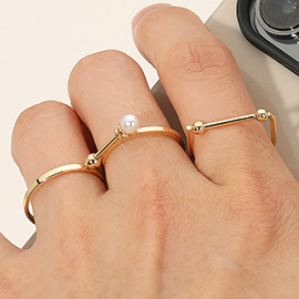 SECRET BOX_3PCS Genuine Gold Dipped Pearl Accent Minimalist Stackable Fashion Ring Set