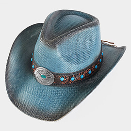 Vintage Western Band Straw Cowboy Cowgirl Fedora Hat