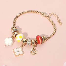 Stone Accented Clover Charm Multi Bead Bracelet