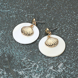 Mother of Pearl Disc Metal Shell Dangle Earrings