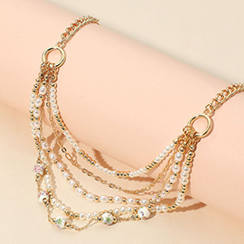 Floral Ceramic Ball Pearl Beaded Multi Layered Necklace
