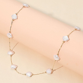 Shell Shaped Pearl Charm Station Beaded Necklace
