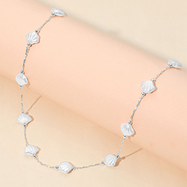Shell Shaped Pearl Charm Station Beaded Necklace