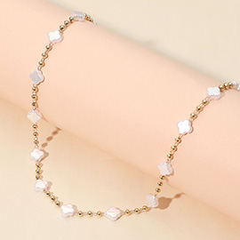 Pearl Quatrefoil Charm Station Beaded Necklace