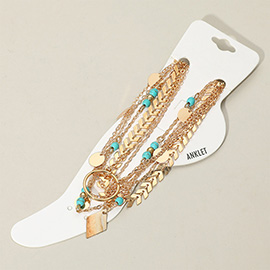 5PCS - Boho Charms and Beaded Layered Chain Anklet Set