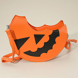 Faux Leather Half Halloween Pumpkin Face Crossbody Bag