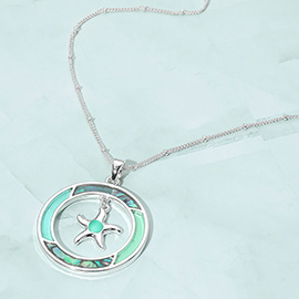 Starfish Accented Abalone Sea Glass Pendant Necklace
