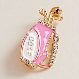 Enamel Rhinestone Accent Golf Bag Pin Brooch