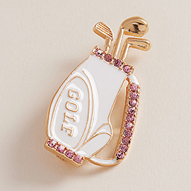 Enamel Rhinestone Accent Golf Bag Pin Brooch