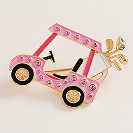 Enamel Rhinestone Accent Golf Cart Clubs Pin Brooch