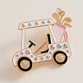 Enamel Rhinestone Accent Golf Cart Clubs Pin Brooch