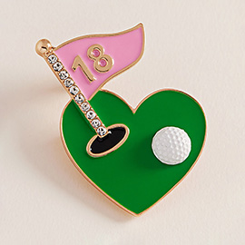 Enamel Rhinestone Accent Heat Shaped Golf Green Pin Brooch