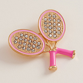 Enamel Rhinestone Embellished Double Tennis Racket Pin Brooch