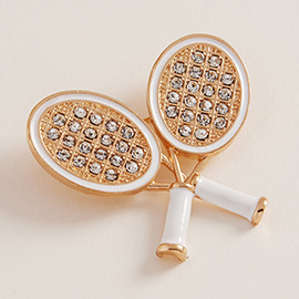 Enamel Rhinestone Embellished Double Tennis Racket Pin Brooch