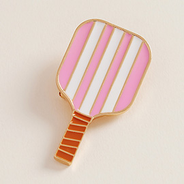Enamel Striped Pickleball Paddle Pin Brooch