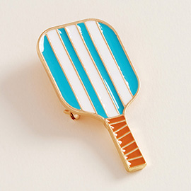 Enamel Striped Pickleball Paddle Pin Brooch