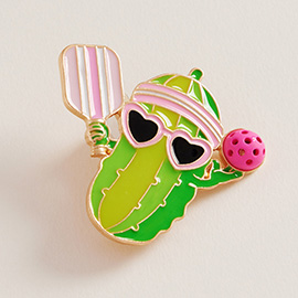Enamel Funny Pickle Pickleball Player Pin Brooch