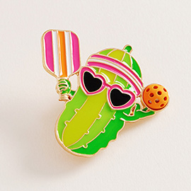 Enamel Funny Pickle Pickleball Player Pin Brooch
