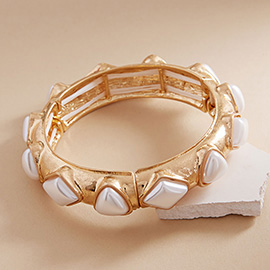 Geometric Pearl Stone Accent Stretch Bracelet