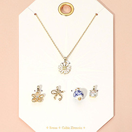 Flower Bow Floral Ceramic Ball CZ Stone Charm Pendant Necklace