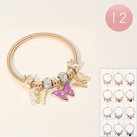 12PCS - Butterfly Metal Crown Charm Beaded Stretch Bracelets