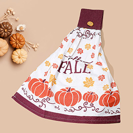HELLO FALL Message Pumpkin Foliage Printed Kitchen Towel