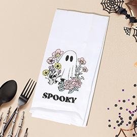SPOOKY Floral Halloween Ghost Kitchen Towel